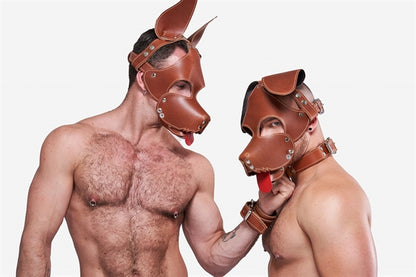Mister B Leather Floppy Dog Hood Stitched - Brown