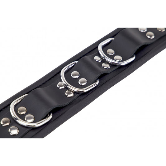Leder-Halskette mit 3 D-Ringen in Schwarz – The Red